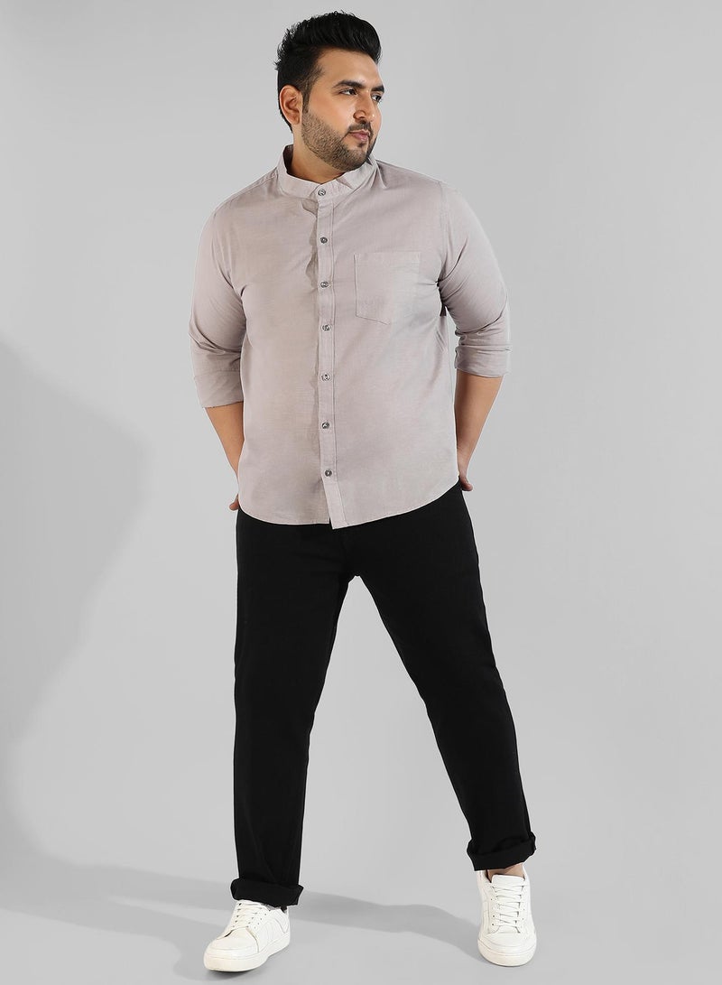 Instafab Plus Men's Grey Solid Button Up Mandarin Collar Regular Fit Shirt For Casual Wear | Modern Clothing Shirt Crafted With Regular Sleeve, Comfort Fit & High-Performance For Everyday Wear - Image 5