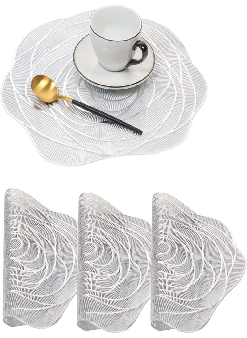 4 Pack Silver Placemats Set, Washable PVC Non-Slip Heat Resistant Table Mats, Wood Grain Dinner Mats for Kitchen and Dining Room, Perfect for Forest Wedding - Image 2