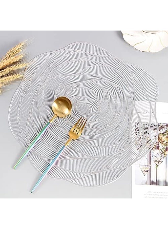 4 Pack Silver Placemats Set, Washable PVC Non-Slip Heat Resistant Table Mats, Wood Grain Dinner Mats for Kitchen and Dining Room, Perfect for Forest Wedding - Image 5