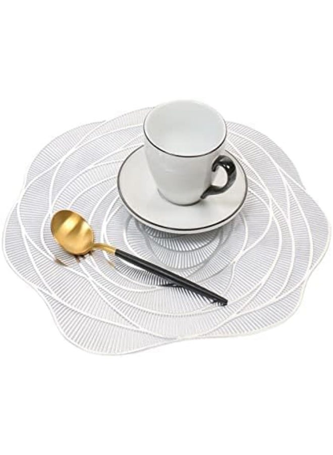 4 Pack Silver Placemats Set, Washable PVC Non-Slip Heat Resistant Table Mats, Wood Grain Dinner Mats for Kitchen and Dining Room, Perfect for Forest Wedding - Image 1