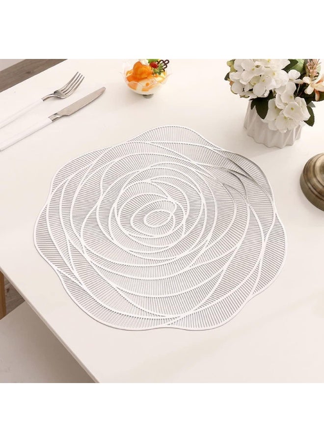 4 Pack Silver Placemats Set, Washable PVC Non-Slip Heat Resistant Table Mats, Wood Grain Dinner Mats for Kitchen and Dining Room, Perfect for Forest Wedding - Image 4