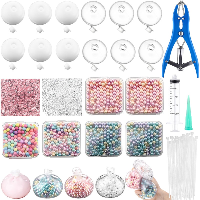 Simgoing 12 Sets DIY Stress Ball Making Kit Milky Blank Stress Ball DIY Kit with 12 Skins Empty Squeeze Balls Fill Beads Expander Tool Vacuum Evacuating Device for Make Pressure Balls(Multicolored,A) - Image 1