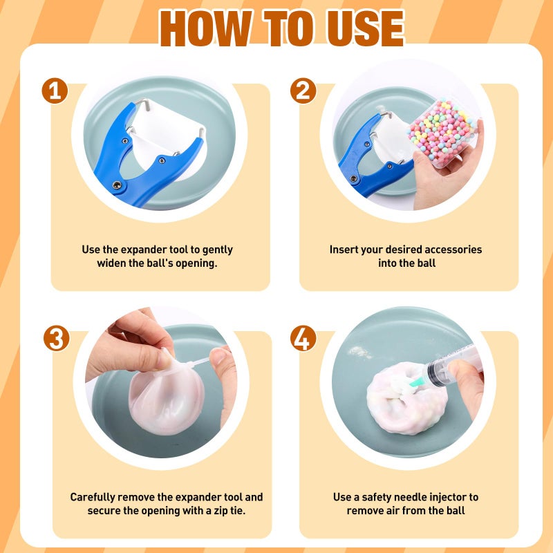 Simgoing 12 Sets DIY Stress Ball Making Kit Milky Blank Stress Ball DIY Kit with 12 Skins Empty Squeeze Balls Fill Beads Expander Tool Vacuum Evacuating Device for Make Pressure Balls(Multicolored,A) - Image 3