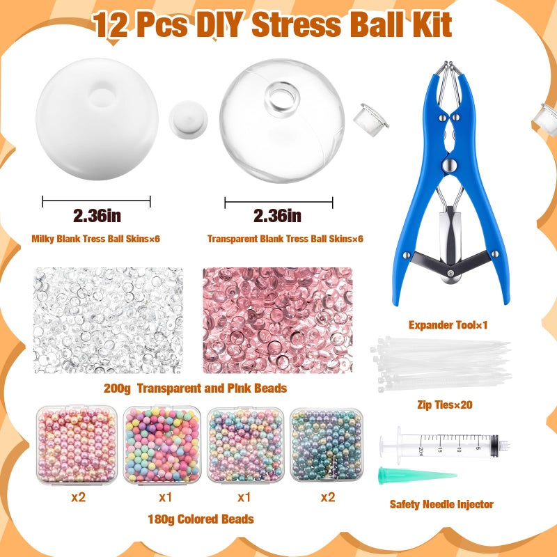 Simgoing 12 Sets DIY Stress Ball Making Kit Milky Blank Stress Ball DIY Kit with 12 Skins Empty Squeeze Balls Fill Beads Expander Tool Vacuum Evacuating Device for Make Pressure Balls(Multicolored,A) - Image 2