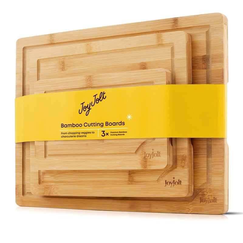 JoyJolt JoyJolt Bamboo Cutting Board Set Wooden Cutting Boards for Kitchen Large and Small Wooden Cutting Board Set Serving Cheese Board Bread Board or Chopping Board Set Non Slip Wood Cutting Board Set 