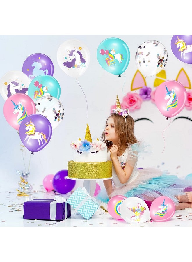 Tiamon 45 Pieces Unicorn Latex Balloons Rainbow Birthday Party Decorations Purple Pink Blue Confetti Balloons Supplies for Unicorn Theme Birthday Baby Shower Wedding Party Garland Decoration - Image 5