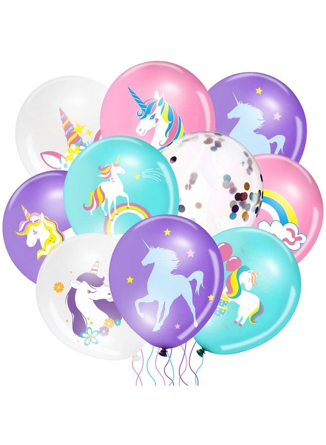 Tiamon 45 Pieces Unicorn Latex Balloons Rainbow Birthday Party Decorations Purple Pink Blue Confetti Balloons Supplies for Unicorn Theme Birthday Baby Shower Wedding Party Garland Decoration - Image 1
