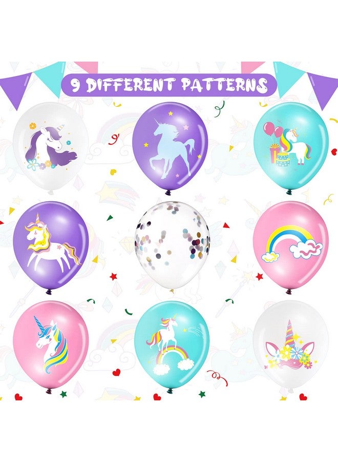 Tiamon 45 Pieces Unicorn Latex Balloons Rainbow Birthday Party Decorations Purple Pink Blue Confetti Balloons Supplies for Unicorn Theme Birthday Baby Shower Wedding Party Garland Decoration - Image 3