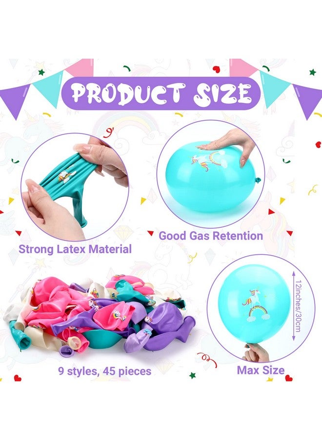 Tiamon 45 Pieces Unicorn Latex Balloons Rainbow Birthday Party Decorations Purple Pink Blue Confetti Balloons Supplies for Unicorn Theme Birthday Baby Shower Wedding Party Garland Decoration - Image 2