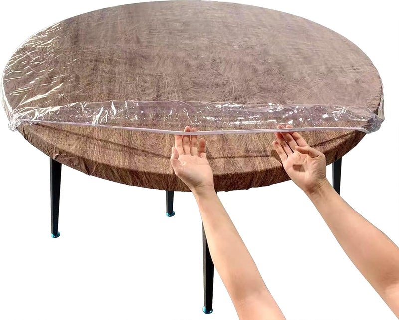 LIBERECOO LERECOO Extra Large Round Clear Fitted Vinyl Tablecloth Up to 84 Inch Table - Heavy Duty Elasticized Table Cover Elastic Edged Plastic Tablecloth Protector (Best for 75" to 84" Round Table) - Image 1