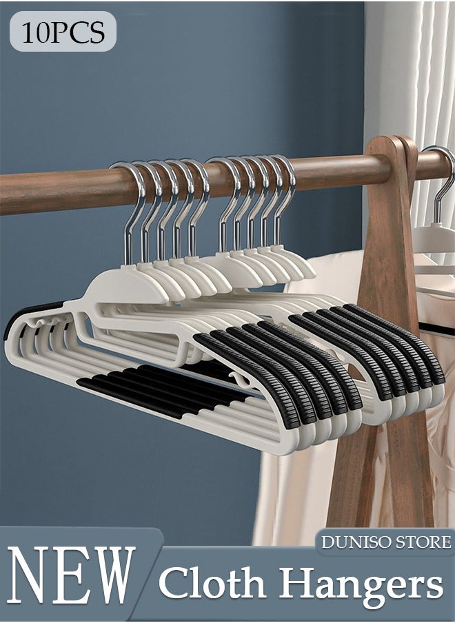 10 Pack Plastic Clothes Hangers, Durable Clothes Hangers with Non-Slip Pads 360°Swivel Hook, Space Saving Easy Slide Clothes Hanger for Closet, Great for Shirts, Pants, Scarves, Strong Enough for Coat
