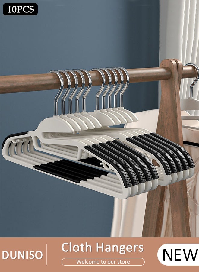 DUNISO 10 عبوات من شماعات الملابس البلاستيكية، شماعات ملابس متينة مع وسادات مضادة للانزلاق وخطاف دوار 360 درجة، شماعة ملابس سهلة الانزلاق لتوفير المساحة للخزانة، رائعة للقمصان والسراويل والأوشحة، قوية بما يكفي للمعطف - Image 1