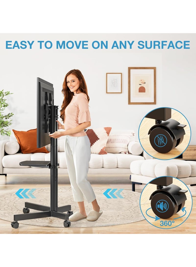 ACPLAY Rolling TV Cart with Adjustable Height for 32-75 Inch Displays, Lockable Wheels, Detachable Shelf, Supports 4K LCD and Curved TVs, Max VESA 600x400mm  - Image 3