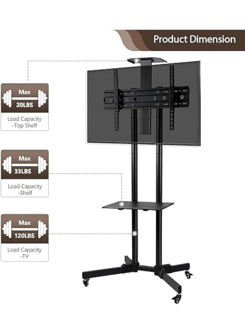ACPLAY - Rolling TV Cart with Adjustable Height for 32-75 Inch Displays, Lockable Wheels, Detachable Shelf, Supports 4K LCD and Curved TVs, Max VESA 600x400mm - Image 1