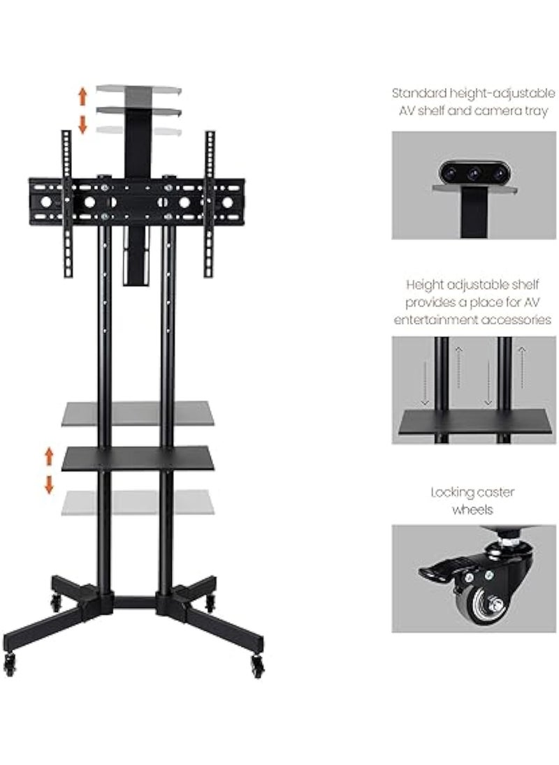 ACPLAY - Rolling TV Cart with Adjustable Height for 32-75 Inch Displays, Lockable Wheels, Detachable Shelf, Supports 4K LCD and Curved TVs, Max VESA 600x400mm - Image 1