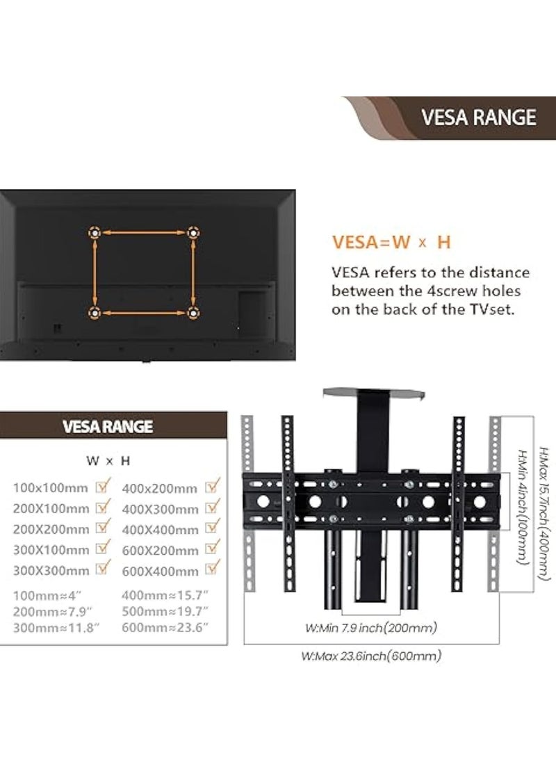 ACPLAY - Rolling TV Cart with Adjustable Height for 32-75 Inch Displays, Lockable Wheels, Detachable Shelf, Supports 4K LCD and Curved TVs, Max VESA 600x400mm - Image 1