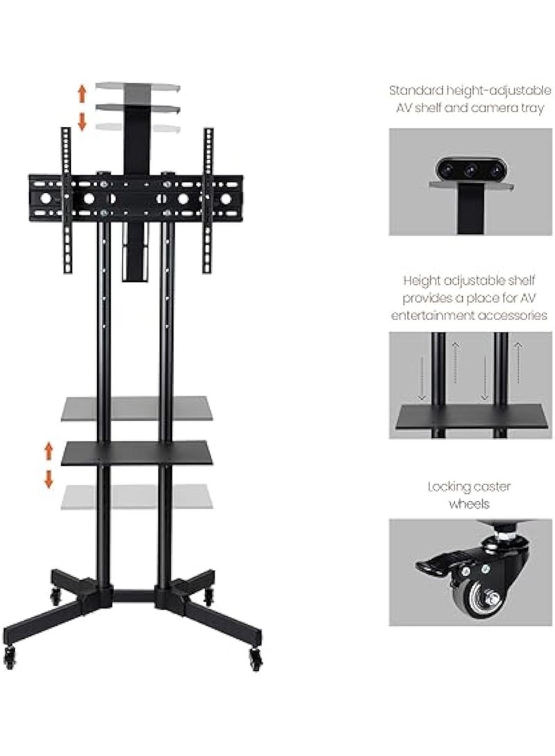 ACPLAY Rolling TV Cart with Adjustable Height for 32-75 Inch Displays, Lockable Wheels, Detachable Shelf, Supports 4K LCD and Curved TVs, Max VESA 600x400mm - Image 5