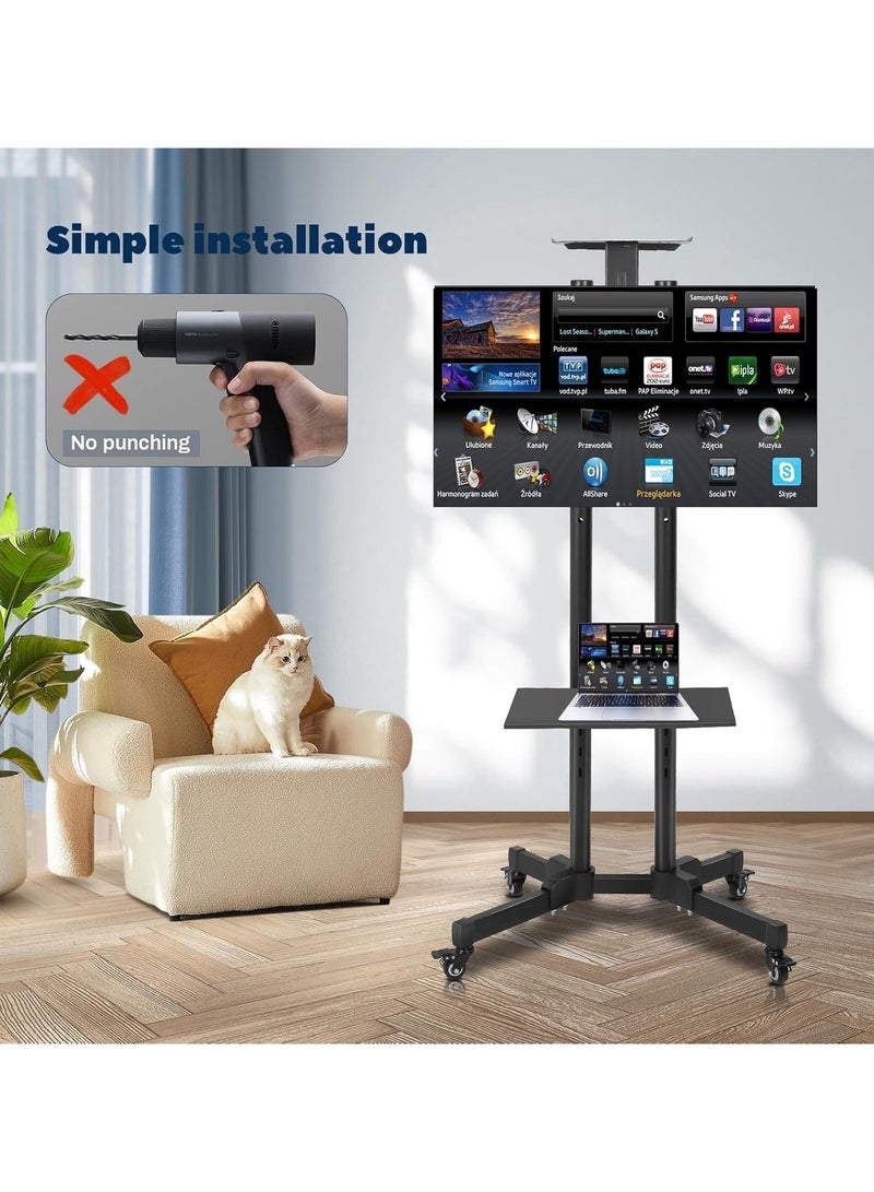 ACPLAY Rolling TV Cart with Adjustable Height for 32-75 Inch Displays, Lockable Wheels, Detachable Shelf, Supports 4K LCD and Curved TVs, Max VESA 600x400mm - Image 4