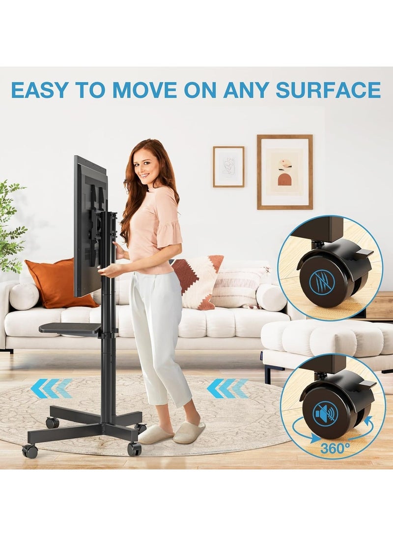 ACPLAY Rolling TV Cart with Adjustable Height for 32-75 Inch Displays, Lockable Wheels, Detachable Shelf, Supports 4K LCD and Curved TVs, Max VESA 600x400mm - Image 3