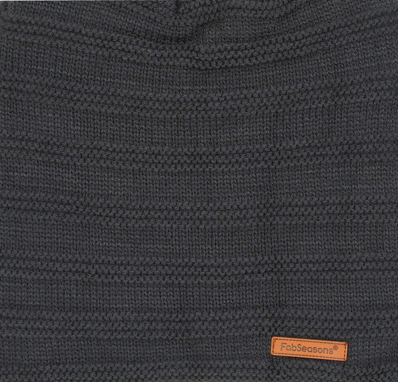 FabSeasons Unisex Acrylic Woolen Combo of Beanie/Skull Cap & Muffler for Winters with Faux Fur Lining Dark Grey - Image 4