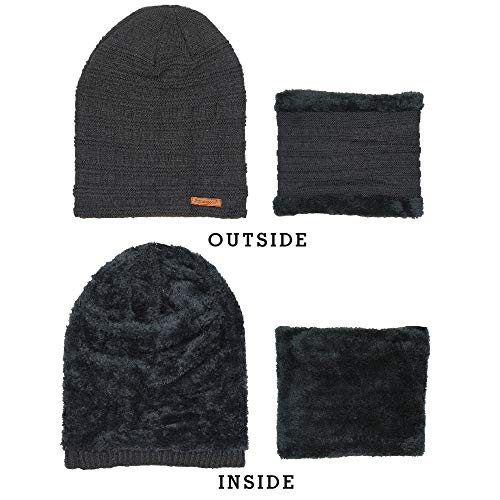 FabSeasons Unisex Acrylic Woolen Combo of Beanie/Skull Cap & Muffler for Winters with Faux Fur Lining Dark Grey - Image 3