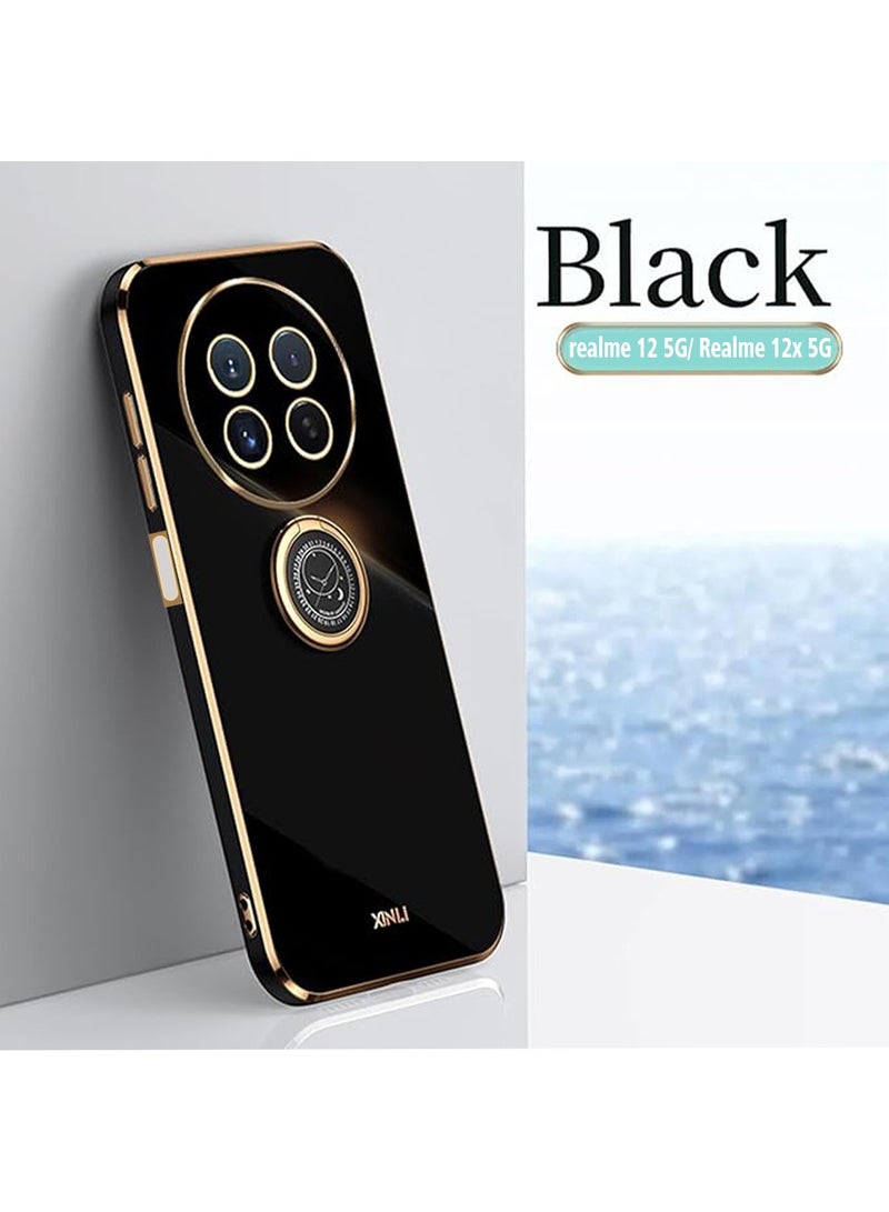 Realme 12 5G/ Realme 12x 5G Case Cover, Luxury Plating Soft Back Cover, Raised Full Camera Protection,Slim Thin TPU Mobile Phone Case Black  - Image 1