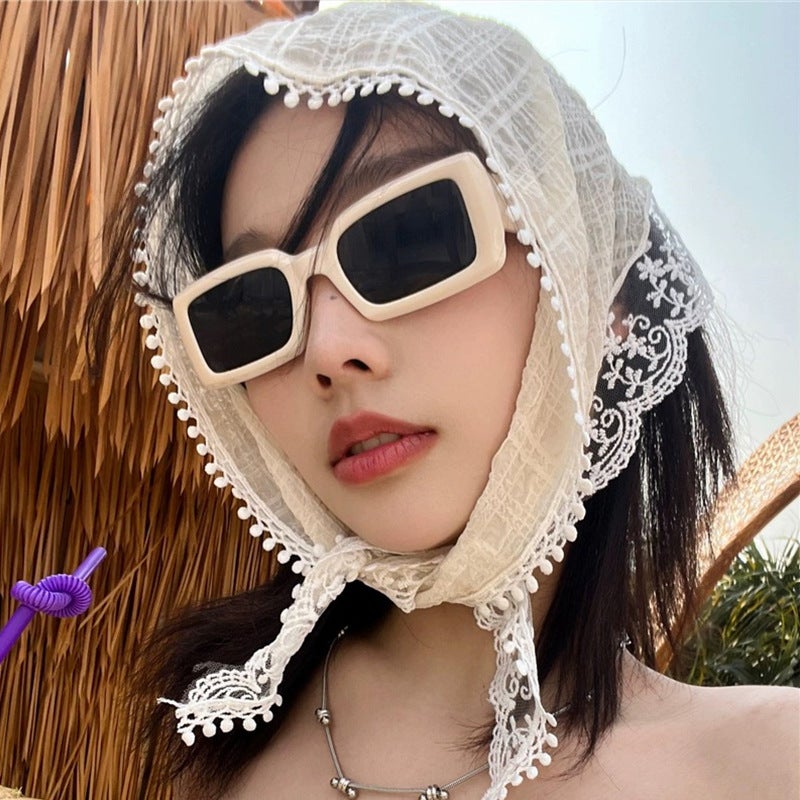 Women's French Pink Lace Triangle Head Scarf - Image 2