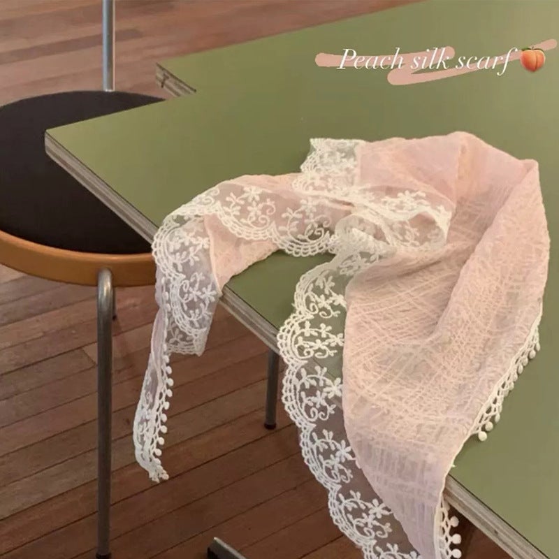 Women's French Pink Lace Triangle Head Scarf - Image 3