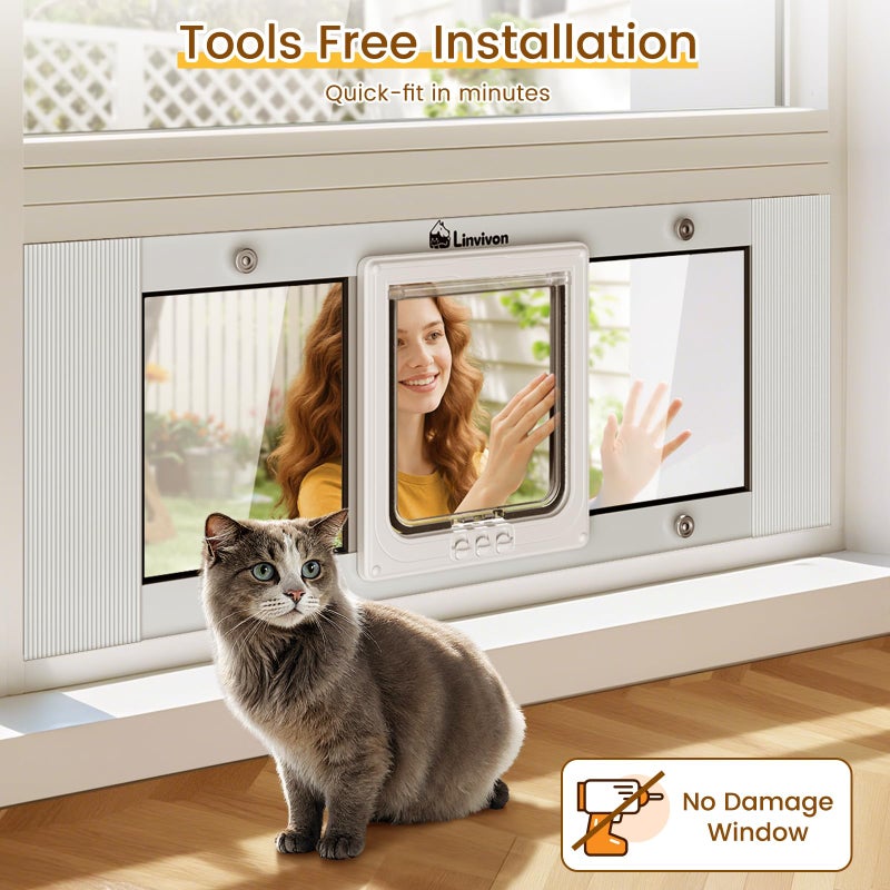 Linvivon Cat Door for Window, Quick Installation Adjustable Width of 31"-36", Cat Window Door with 4 Locking Modes, Magnetic Closure Design, Weatherproof Aluminum Frame Cat Door Window Insert - Image 4