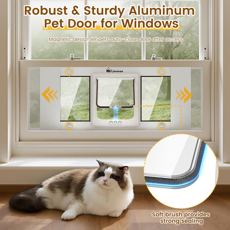 Linvivon Cat Door for Window, Quick Installation Adjustable Width of 31"-36", Cat Window Door with 4 Locking Modes, Magnetic Closure Design, Weatherproof Aluminum Frame Cat Door Window Insert - Image 5