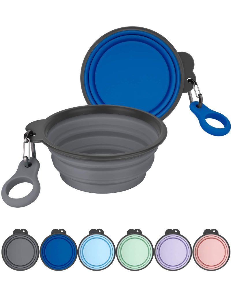 Aonkey Collapsible Dog Bowls with Bottle Carrier, 2 Pack Travel Dog Water Bowl Upgraded Carabiner, One-Piece Molded Rim No Fall Off or Crack, Foldable Silicone Portable for Pets Walking Hiking 15oz - Image 1