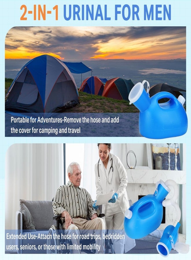 ONEDONE Urinals for Men - Male Urine Bottle Spill Proof Men Urinal Bottle w/Separate Urine Outlet Portable Pee Container 68 OZ for Hospital Home Camping Car Travel Leakproof 59" Shrinkable Hose - Image 2