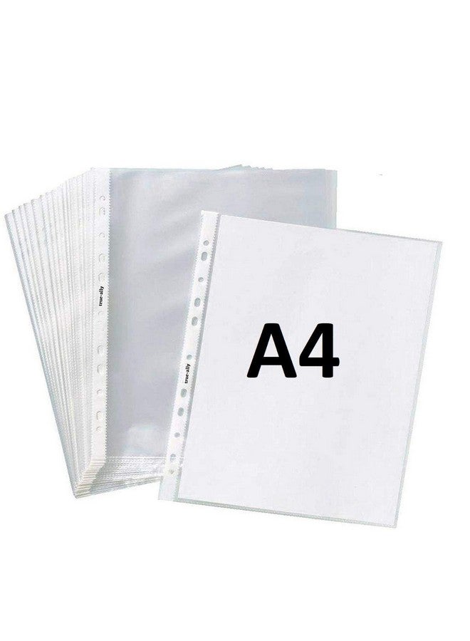 True-Ally True-Ally Heavy Duty 50 Pcs 200 Micron Transparent Document Sleeves, Leaf Sheet Clear Certificates, Waterproof Sheet Protectors 11 Holes Punched Ring Files Folder (A4 Size) (50 Sheets - 200 Micron)  - Image 1