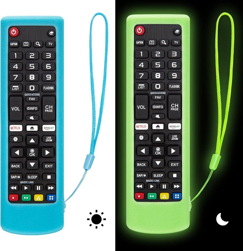 Angrox Silicone Protective Case for LG-TV-Remote Glow in The Dark, Remote Cover for LG Smart TV AKB75095307 AKB75375604 AKB74915305(Luminous Green + Blue)【2 Pack】 - Image 1