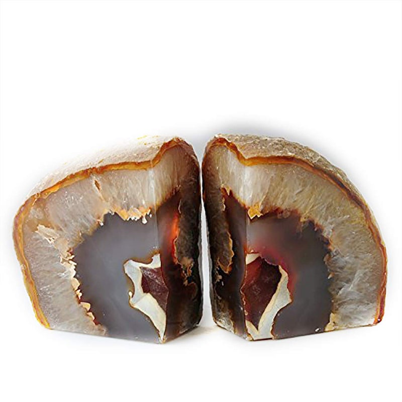 JIC Gem 1 Pair(6 to 8 Lbs) Natural Agate Bookends Decorative geode Book Ends for Heavy Books with Rubber Bumpers Crystal Bookends for Shelves and Office Decoration - Image 1