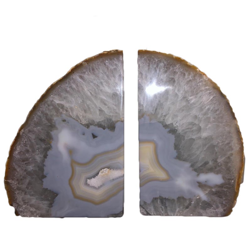 JIC Gem 1 Pair(6 to 8 Lbs) Natural Agate Bookends Decorative geode Book Ends for Heavy Books with Rubber Bumpers Crystal Bookends for Shelves and Office Decoration - Image 2