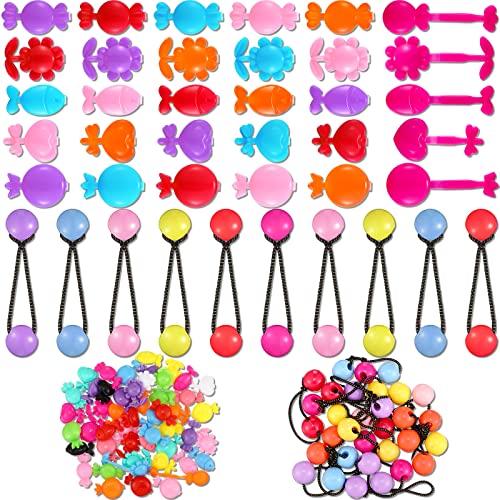 Giegxin 60 Pcs Self Hinge Plastic Hair Barrettes Set, Ball Bubble Hair Accessories with Elastic Ponytail Holders and Toddler Hair Ties (Novel Style) - Image 1