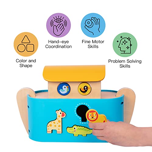 TOOKYLAND Noah's Ark Toys for Toddlers Wooden Animal Shape Sorter Toys, Baptism Gifts for Boys and Girls, Bible Story Toy with Story Book, Montessori Educational Toys for 2 3 4 Year Old - Image 2
