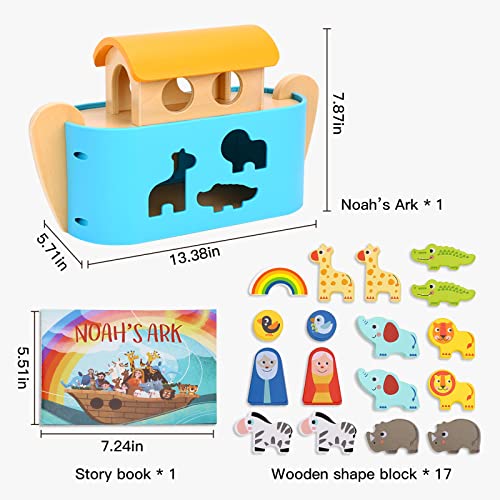 TOOKYLAND Noah's Ark Toys for Toddlers Wooden Animal Shape Sorter Toys, Baptism Gifts for Boys and Girls, Bible Story Toy with Story Book, Montessori Educational Toys for 2 3 4 Year Old - Image 5