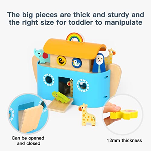 TOOKYLAND Noah's Ark Toys for Toddlers Wooden Animal Shape Sorter Toys, Baptism Gifts for Boys and Girls, Bible Story Toy with Story Book, Montessori Educational Toys for 2 3 4 Year Old - Image 3