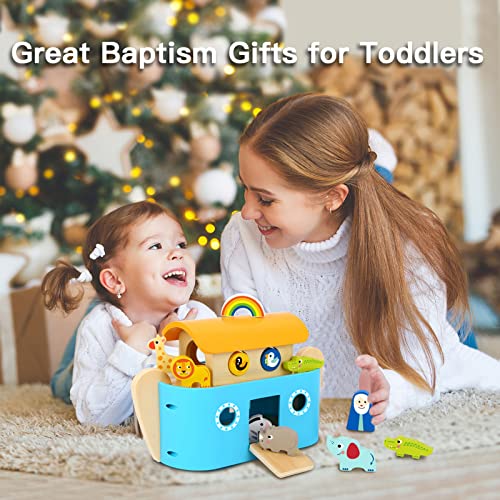 TOOKYLAND Noah's Ark Toys for Toddlers Wooden Animal Shape Sorter Toys, Baptism Gifts for Boys and Girls, Bible Story Toy with Story Book, Montessori Educational Toys for 2 3 4 Year Old - Image 4