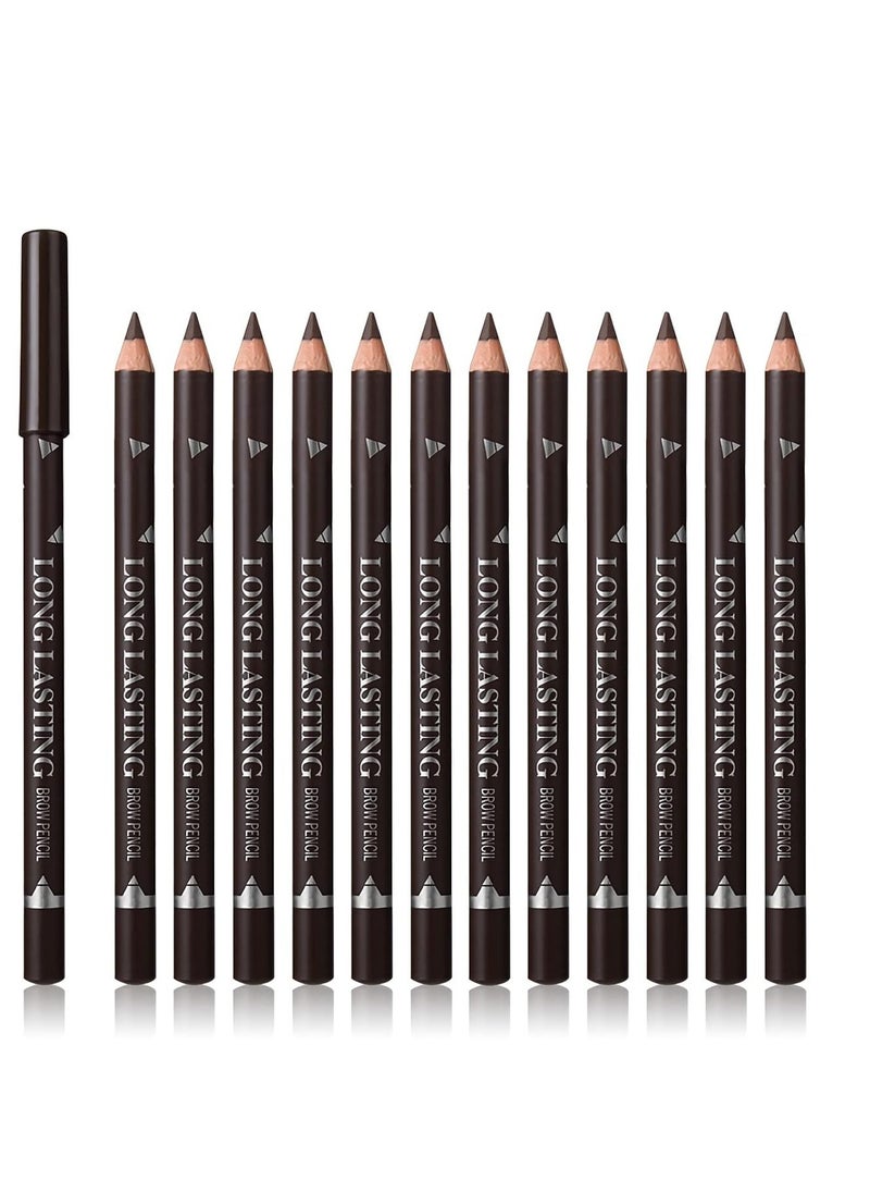 Sumeitang 12 Pcs Dark Brown Eyebrow Pencil Eyeliner Makeup，Soft Textured，Easy to Color，Waterproof，Long Lasting Eyebrow Tint Pen for Fills in Sparse Areas and Gaps Create a Natural Eye Brow  - Image 1