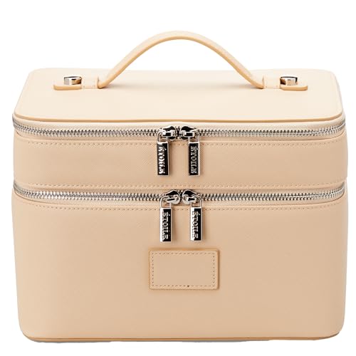 ETOILE - Duo Vanity Case Beige - Large Functional Travel Makeup Bag Organizer with Removable Divider & Mirror - Image 1
