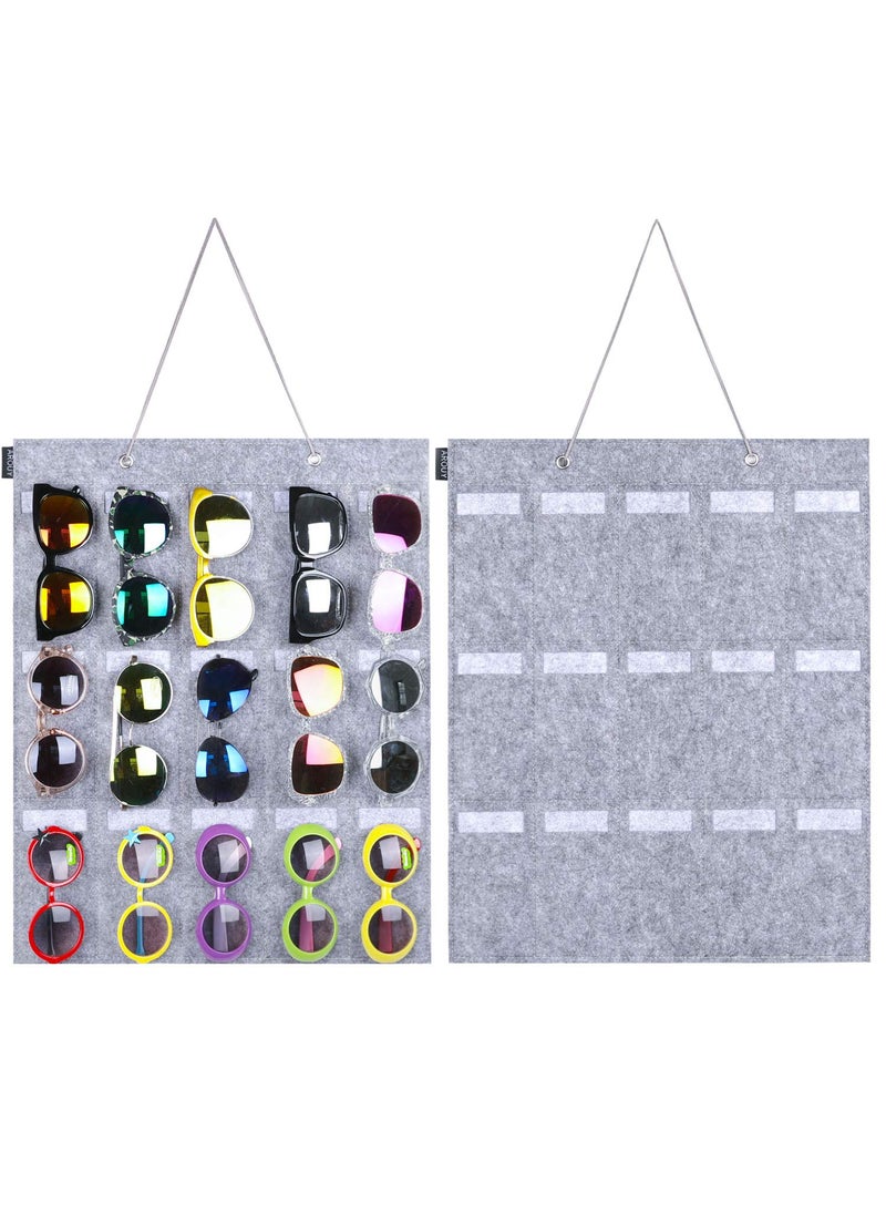 AROUY AROUY Sunglasses Organizer Storage Hanging Wall Pocket Glasses Organizer  15 Felt Slots Sunglass Organizer Holder Eyeglass Display with Sturdy Rope Gray Small 