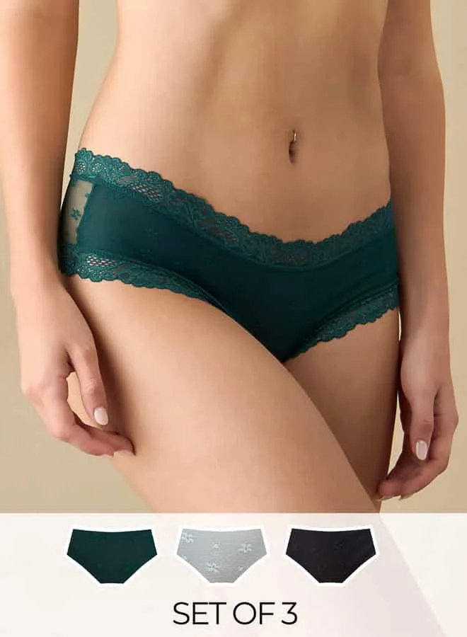 Splash FAV Set of 3 - Lace Hipster Briefs with Elasticated Waistband
