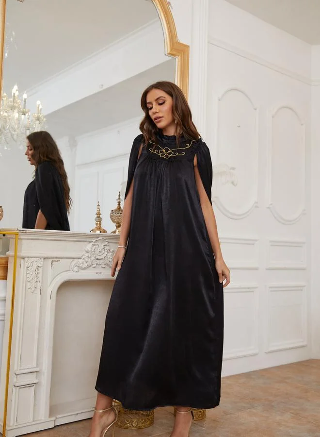 Take Two Black Embellished Slit Sleeve A-Line Maxi Dress