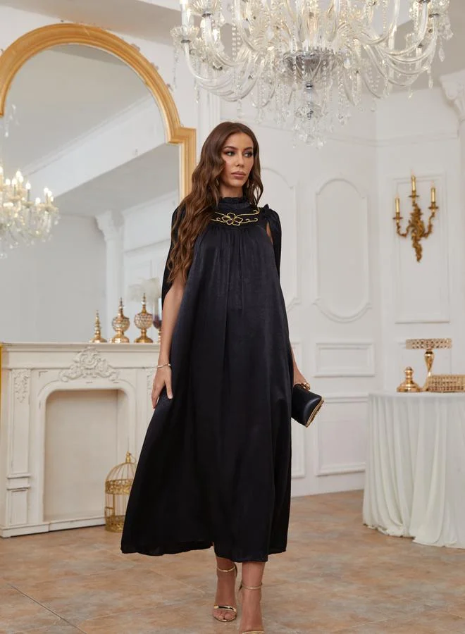 Take Two Black Embellished Slit Sleeve A-Line Maxi Dress