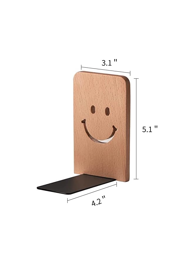 The Bros Wood Bookends for Shelves, Non Skid Book Ends for Office Home Kitchen, Smile Bookends for Holiding Books (Beech) - Image 3