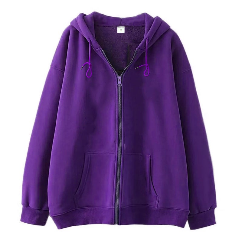 Generic Solid Color Cross-border Sweater Supply Full Zip Hoodie Mens Blank Cardigan Zip Hoodie Sweater in stock Purple (short zipper) 