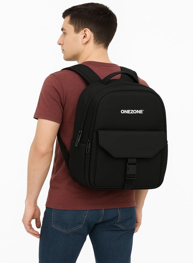 ONEZONE Black Laptop Backpack, Large Capacity Travel Bag with Front Pocket, Durable Casual Daypack - Image 2